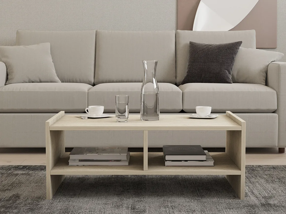 Tavolini Da Salotto > Dmora Tavolino da Salotto Beige Marmo Bianco Portariviste Forma Rettangolare 105x65x30h cm, Colore Ripiano Trasparente - Rhysand Bianco, Beige Marmo