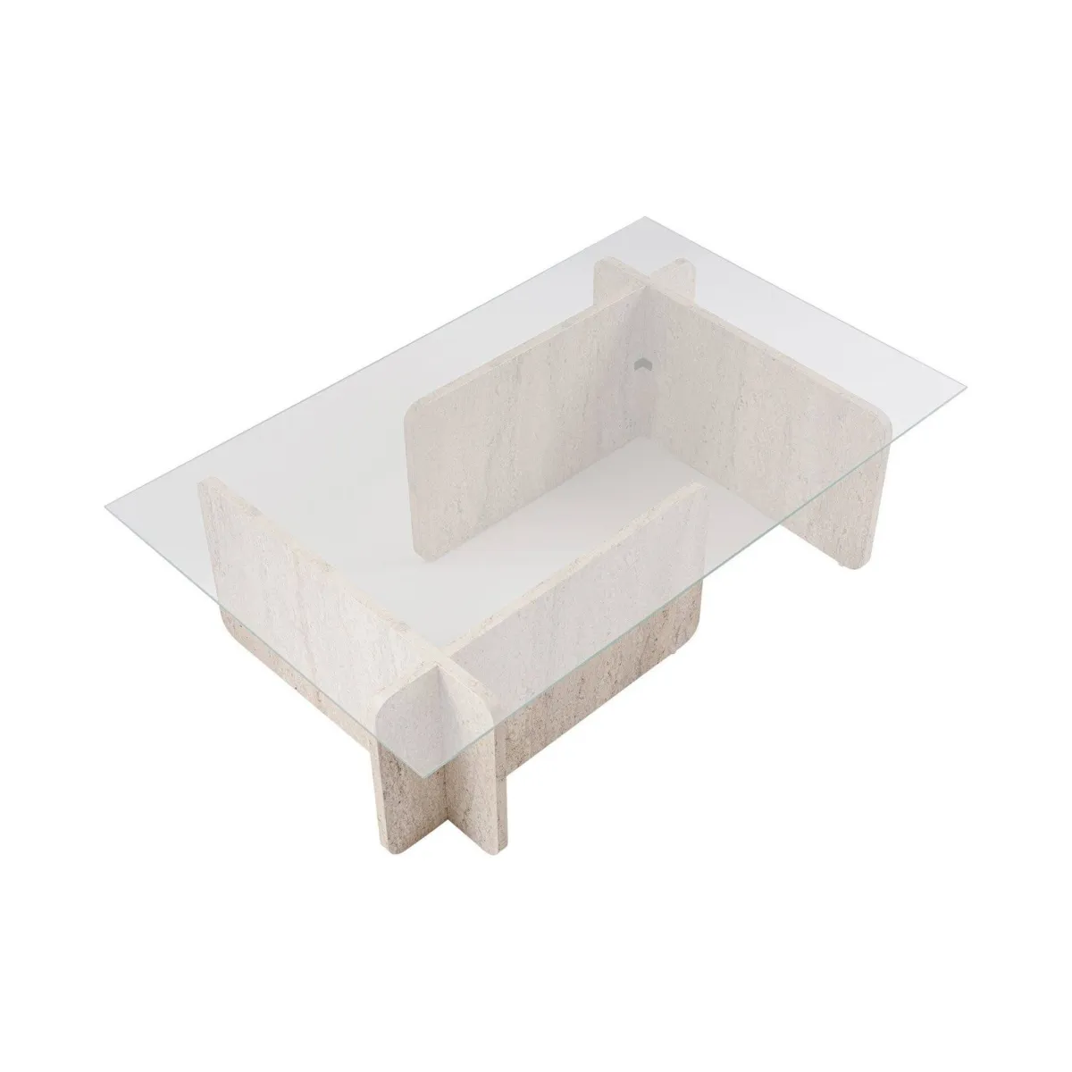 Tavolini Da Salotto > Dmora Tavolino da Salotto Beige Marmo Bianco Portariviste Forma Rettangolare 105x65x30h cm, Colore Ripiano Trasparente - Rhysand Bianco, Beige Marmo