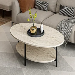 Tavolini Da Salotto > Dmora Tavolino da Salotto un Vano Forma Rettangolare 87x50x32h cm, Sfumatura Colore Ripiano Marmo - Piuro Beige Marmo