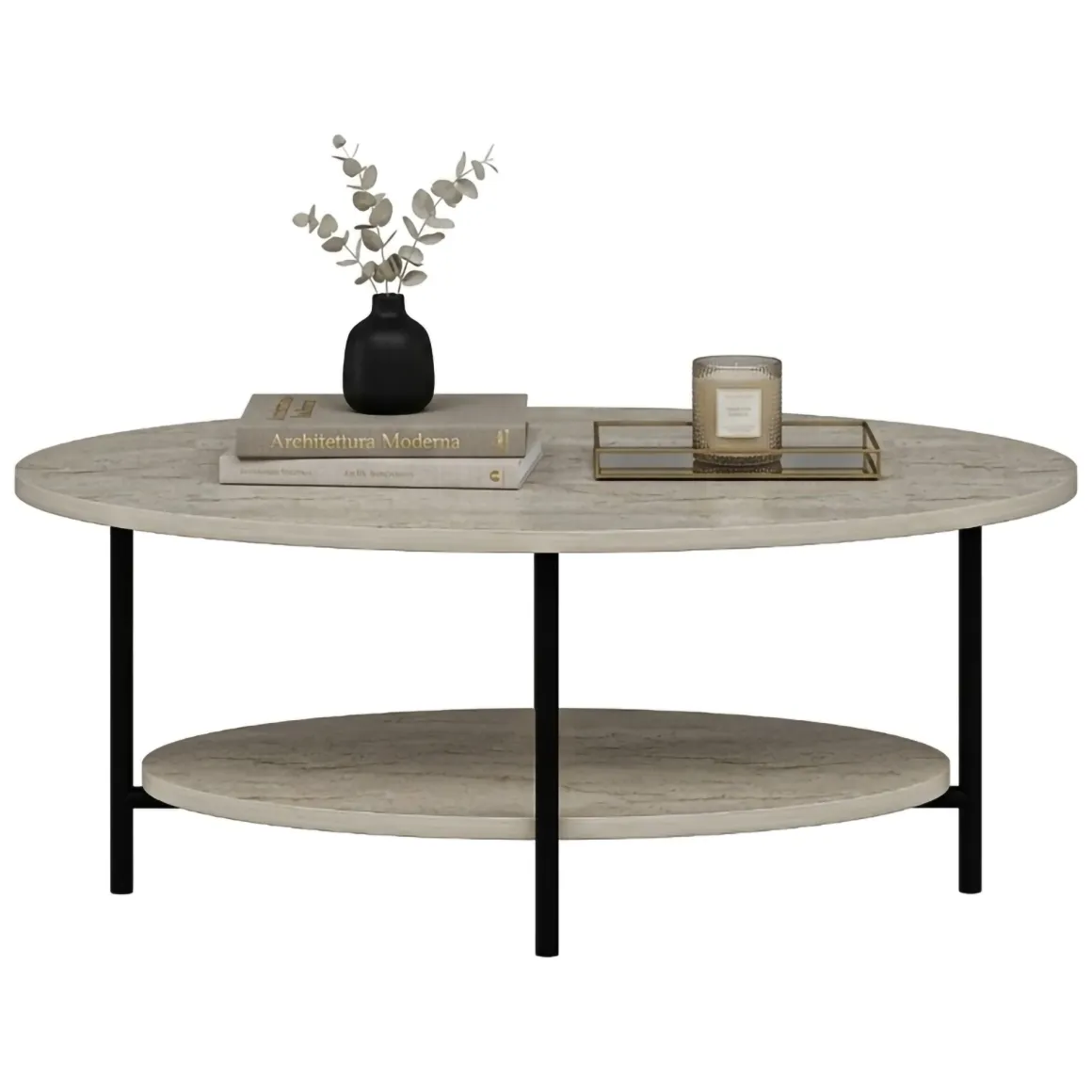 Tavolini Da Salotto > Dmora Tavolino da Salotto un Vano Forma Rettangolare 87x50x32h cm, Sfumatura Colore Ripiano Marmo - Piuro Beige Marmo