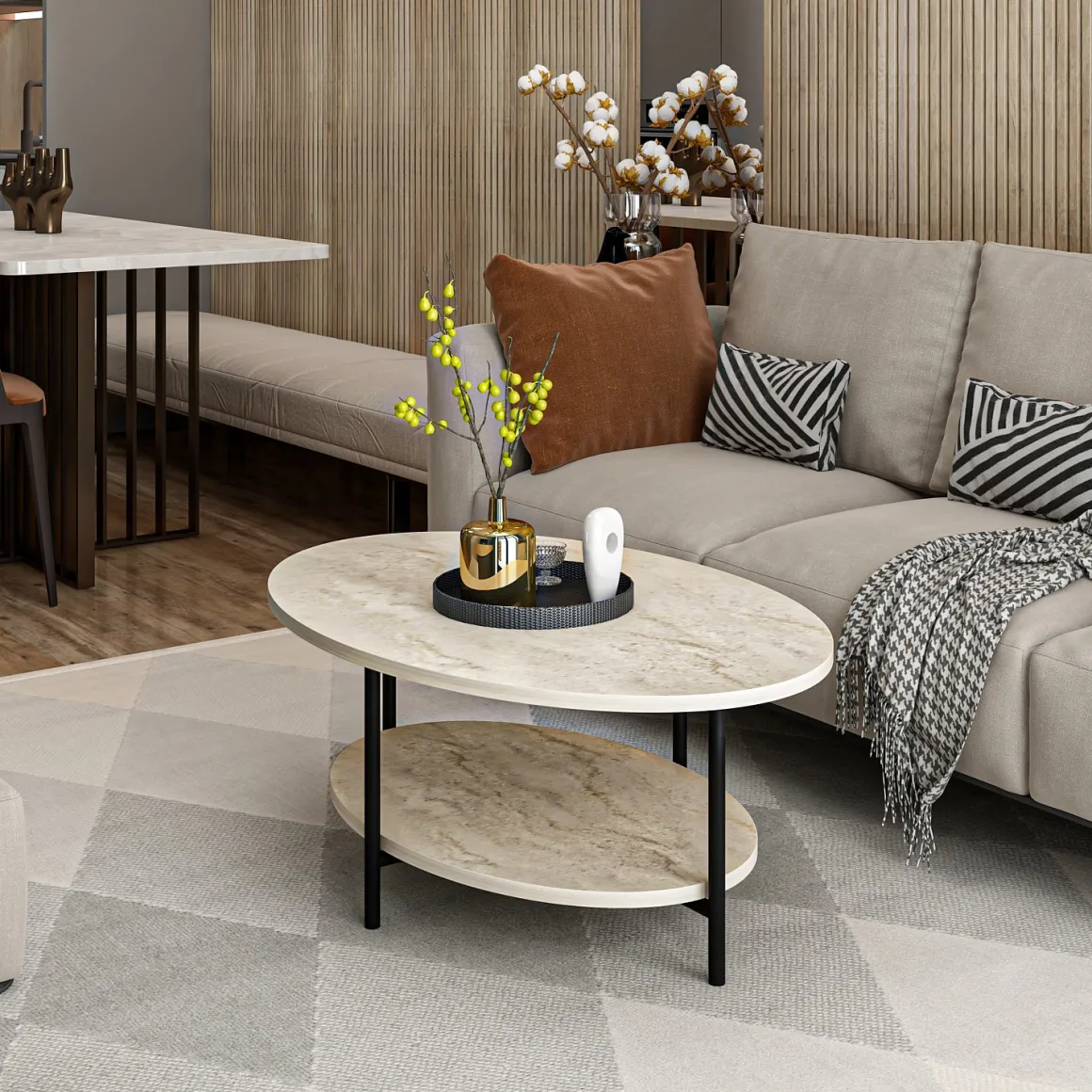 Tavolini Da Salotto > Dmora Tavolino da Salotto un Vano Forma Rettangolare 87x50x32h cm, Sfumatura Colore Ripiano Marmo - Piuro Beige Marmo