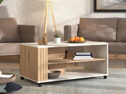 Tavolini Da Salotto > Dmora Tavolino da Salotto Beige Marrone Rovere con Piedini un Vano 101x54.5x46h cm, Forma Rettangolare - Patu Marrone, Beige Rovere