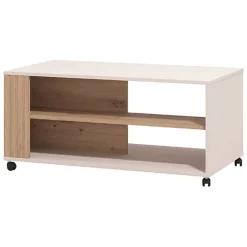 Tavolini Da Salotto > Dmora Tavolino da Salotto Beige Marrone Rovere con Piedini un Vano 101x54.5x46h cm, Forma Rettangolare - Patu Marrone, Beige Rovere