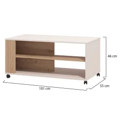 Tavolini Da Salotto > Dmora Tavolino da Salotto Beige Marrone Rovere con Piedini un Vano 101x54.5x46h cm, Forma Rettangolare - Patu Marrone, Beige Rovere