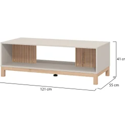 Tavolini Da Salotto > Dmora Tavolino da Salotto Beige Marrone Rovere un Cassetto un Vano 96x40x43h cm, Forma Rettangolare - Karisasa Marrone Rovere, Beige