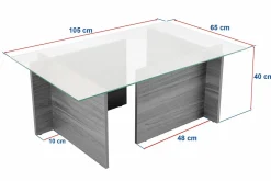 Tavolino da Salotto Beige Portariviste Forma Rettangolare 105x65x40h cm, Materiale Piano in Vetro - Azriel