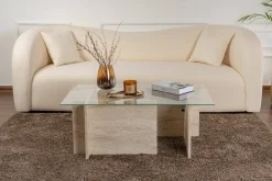 Tavolino da Salotto Beige Portariviste Forma Rettangolare 105x65x40h cm, Materiale Piano in Vetro - Azriel