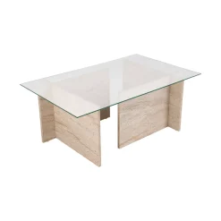 Tavolino da Salotto Beige Portariviste Forma Rettangolare 105x65x40h cm, Materiale Piano in Vetro - Azriel