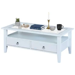 Tavolino da Salotto Bianco 2 Cassetti Portariviste 115x60x45h cm, un Vano - Minturno