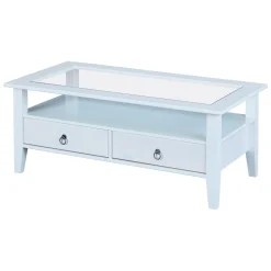 Tavolino da Salotto Bianco 2 Cassetti Portariviste 115x60x45h cm, un Vano - Minturno