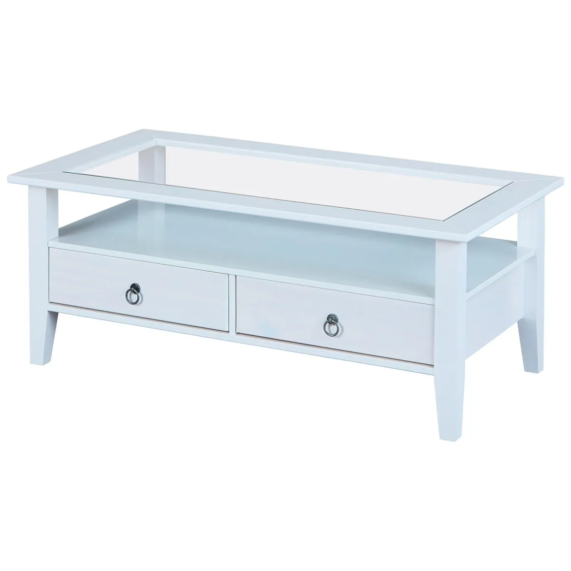 Tavolino da Salotto Bianco 2 Cassetti Portariviste 115x60x45h cm, un Vano - Minturno