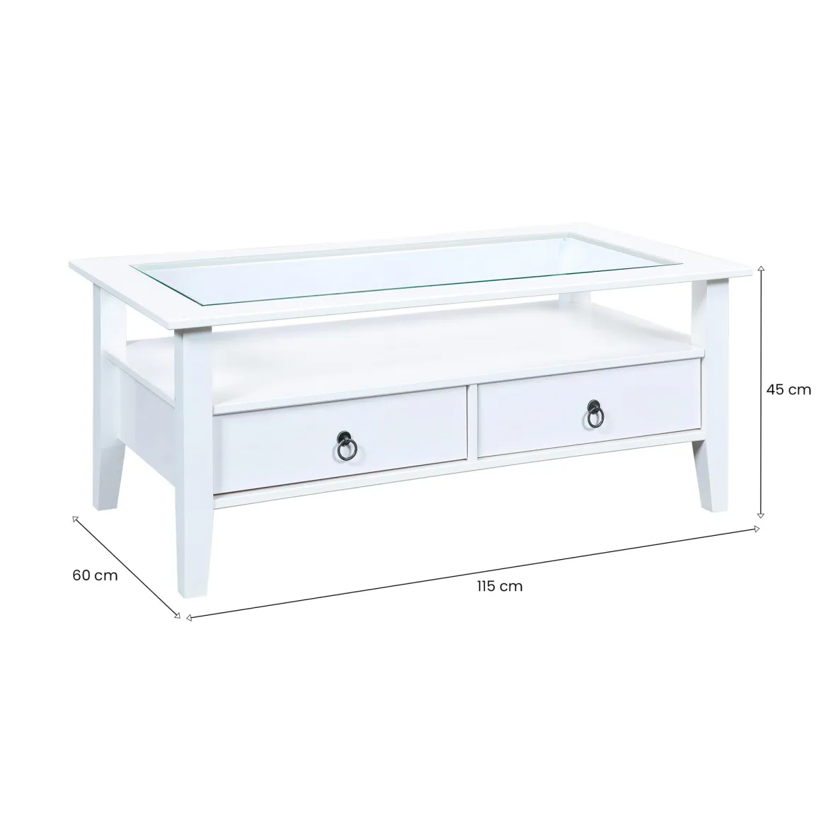 Tavolino da Salotto Bianco 2 Cassetti Portariviste 115x60x45h cm, un Vano - Minturno
