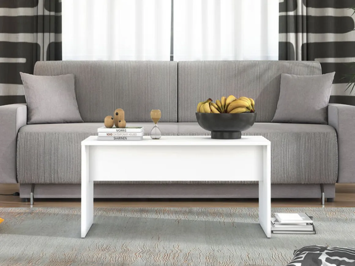 Tavolino da Salotto Bianco con Piedini un Vano 90x49.5x45.5h cm, Forma Rettangolare - Formia