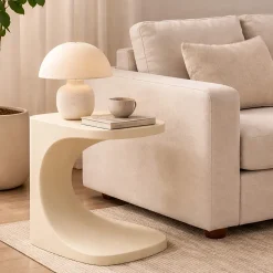 Tavolini Da Salotto > Dmora Tavolino da Salotto Effetto Lucido Forma Rettangolare 47x46x57h cm, Sfumatura Colore Ripiano Crema - Cattaneo Bianco Crema