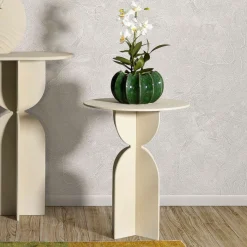 Tavolini Da Salotto > Dmora Tavolino da Salotto Forma Rotondo Colore Ripiano Bianco 46x54x46h cm, Sfumatura Colore Struttura Crema - Inle Bianco Crema
