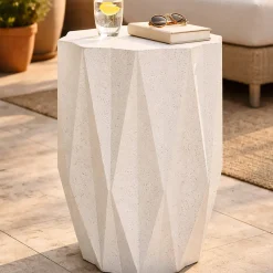 Tavolino da Salotto Bianco Crema Nero Adatto per Indoor/outdoor Effetto Pietra Forma Stella 46x60x46h cm, Colore Ripiano Bianco - Gala
