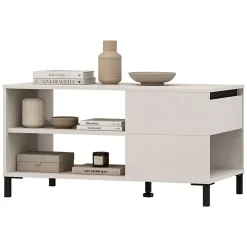 Tavolini Da Salotto > Dmora Tavolino da Salotto Bianco Crema Trasparente Forma Rotondo Colore Ripiano Trasparente 45x45x50h cm, Materiale Struttura in Vetro - Famefali Trasparente, Bianco Crema