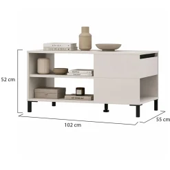 Tavolino da Salotto Bianco Crema Nero un Cassetto con Piedini 102x55x52h cm, 3 Vani - Salentina
