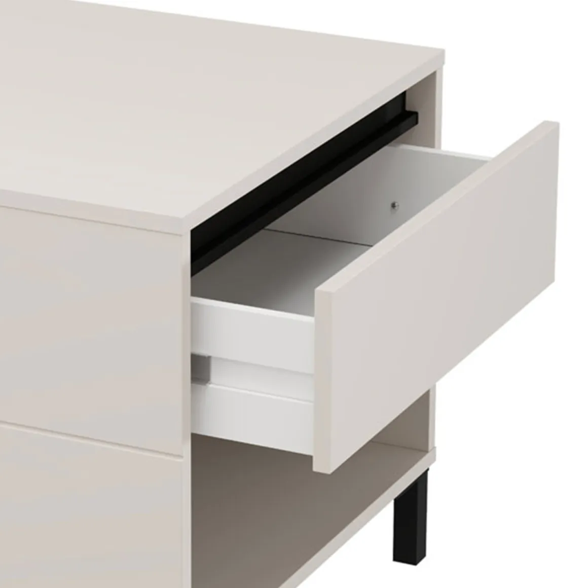 Tavolino da Salotto Bianco Crema Nero un Cassetto con Piedini 102x55x52h cm, 3 Vani - Salentina