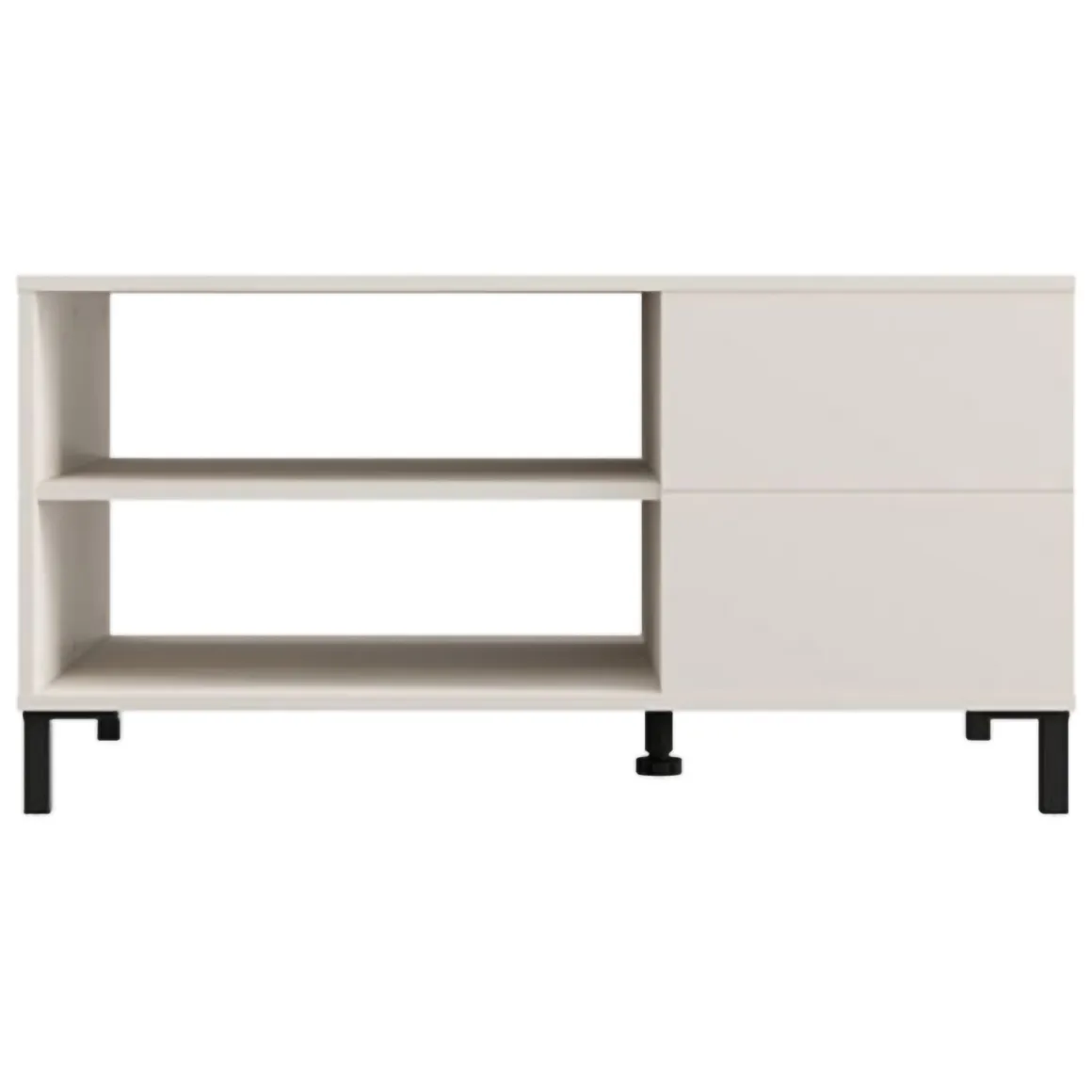 Tavolino da Salotto Bianco Crema Nero un Cassetto con Piedini 102x55x52h cm, 3 Vani - Salentina