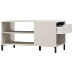 Tavolino da Salotto Bianco Crema Nero un Cassetto con Piedini 102x55x52h cm, 3 Vani - Salentina