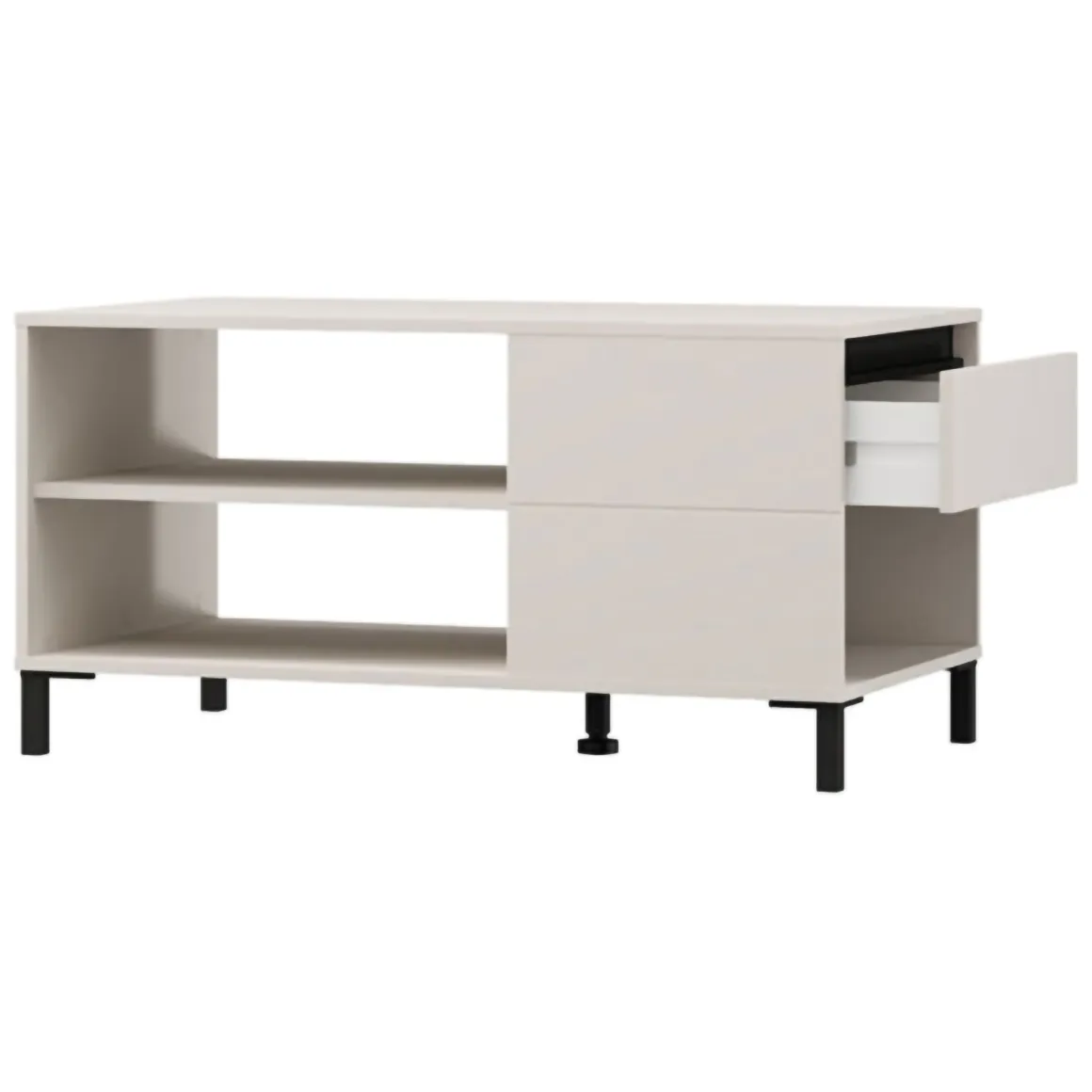 Tavolino da Salotto Bianco Crema Nero un Cassetto con Piedini 102x55x52h cm, 3 Vani - Salentina