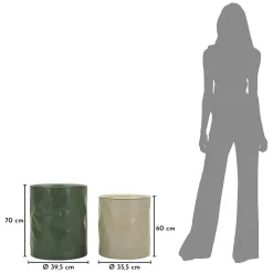 Tavolino da Salotto Bianco Crema Verde set da 2 Forma Rotondo 44x52x44h cm, Colore Ripiano Bianco - Ganomo