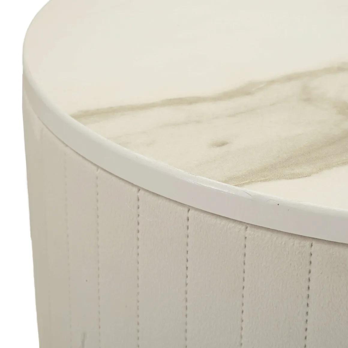 Tavolino da Salotto Bianco Crema oro set da 2 Forma Rotondo 50x50x90h cm, Colore Ripiano Bianco - Davapa