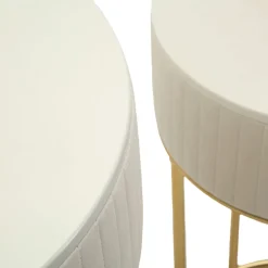 Tavolino da Salotto Bianco Crema oro set da 2 Forma Rotondo 50x50x90h cm, Colore Ripiano Bianco - Davapa