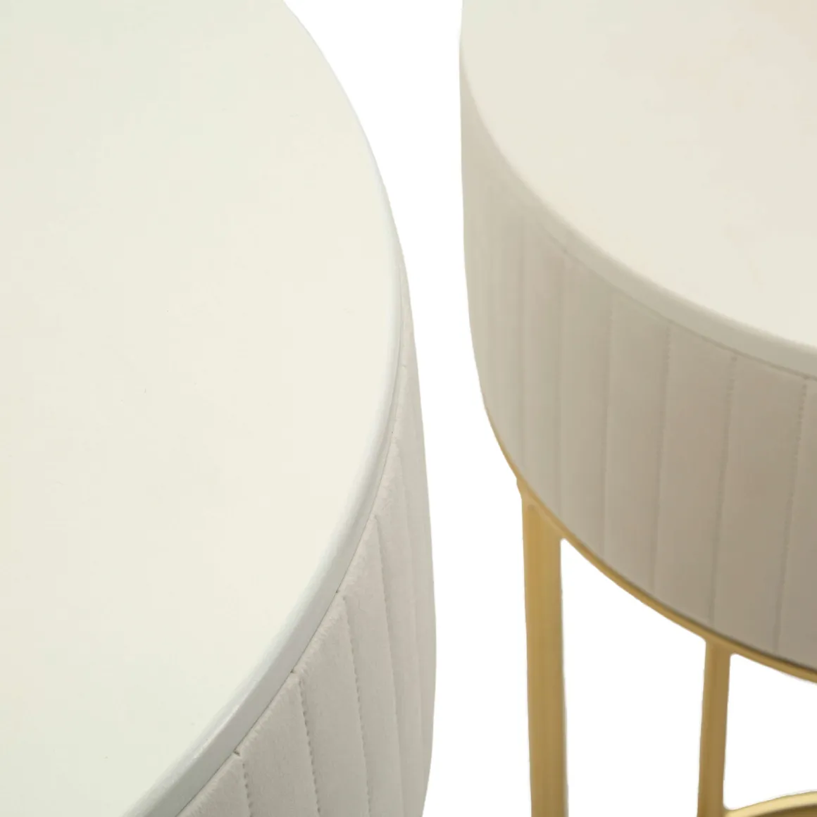 Tavolino da Salotto Bianco Crema oro set da 2 Forma Rotondo 50x50x90h cm, Colore Ripiano Bianco - Davapa