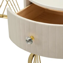 Tavolino da Salotto Bianco Crema oro un Cassetto Rivestimento in Tessuto Imbottito Modulabile 70x70x48h cm, un Vano - Davazate