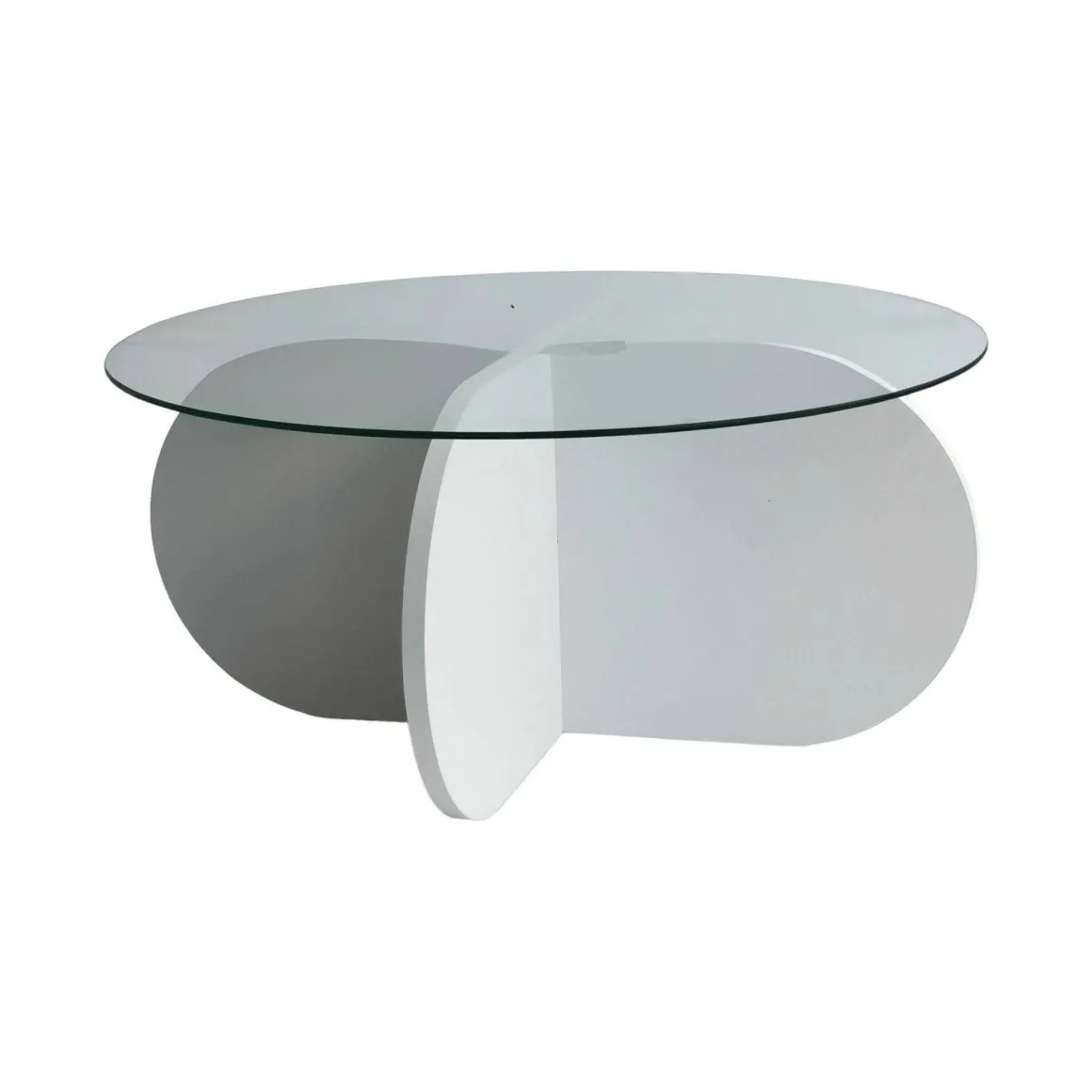 Tavolino da Salotto Bianco Forma Rotonda Materiale Piano in Vetro 75x75x35h cm, Colore Ripiano Trasparente - Nila