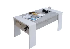 Tavolino da Salotto Bianco Grigio Cemento un Vano Forma Rettangolare 98x50x43h cm, Piano Sollevabile - Corallo