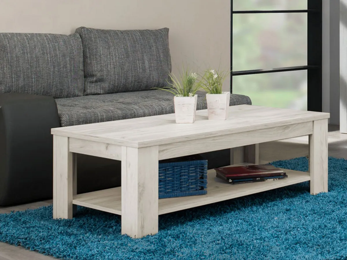 Tavolini Da Salotto > Dmora Tavolino da Salotto un Vano Forma Rettangolare 120x60x41.5h cm, Sfumatura Colore Ripiano Larice - Front Bianco Larice
