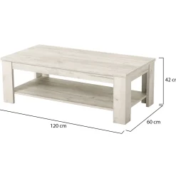 Tavolini Da Salotto > Dmora Tavolino da Salotto un Vano Forma Rettangolare 120x60x41.5h cm, Sfumatura Colore Ripiano Larice - Front Bianco Larice
