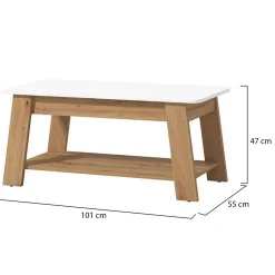 Tavolino da Salotto Bianco Lucido Marrone Rovere Nodi un Vano Forma Rettangolare 101x54.5x46.5h cm, Colore Ripiano Bianco - Casaglia