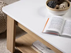 Tavolino da Salotto Bianco Lucido Marrone Rovere Nodi un Vano Forma Rettangolare 101x54.5x46.5h cm, Colore Ripiano Bianco - Casaglia