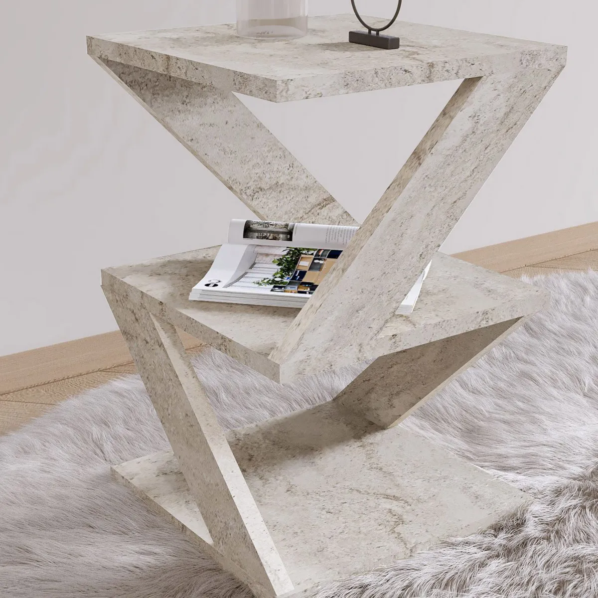Tavolini Da Salotto > Dmora Tavolino da Salotto 2 Vani Forma Quadrato 30x30x54h cm, Sfumatura Colore Ripiano Marmo - Dovera Bianco Marmo
