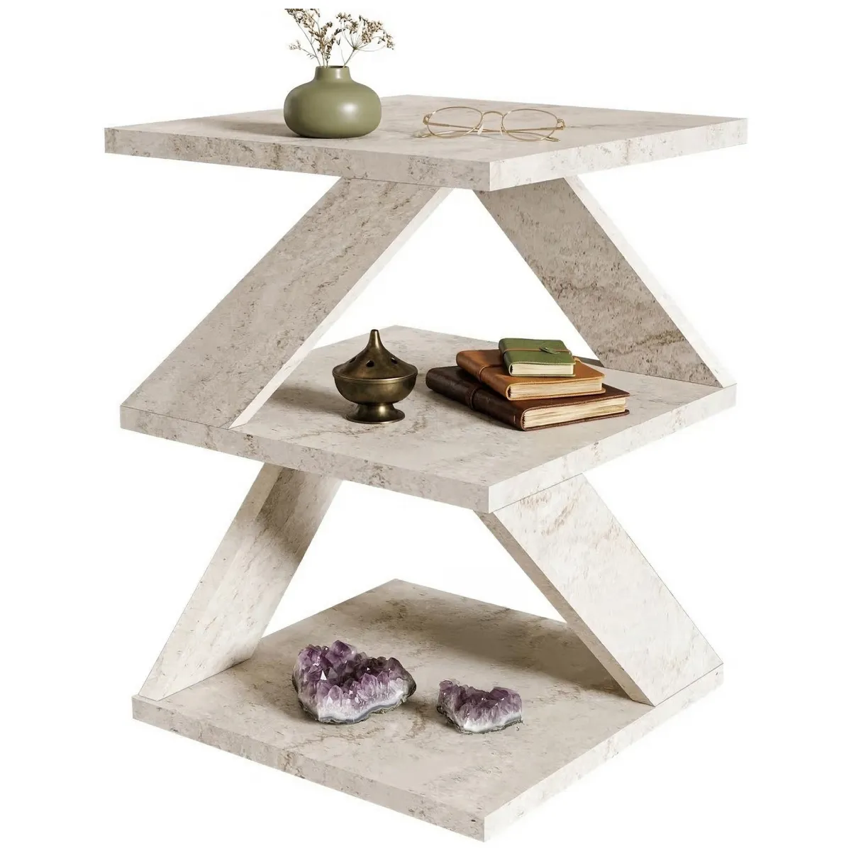 Tavolini Da Salotto > Dmora Tavolino da Salotto 2 Vani Forma Quadrato 30x30x54h cm, Sfumatura Colore Ripiano Marmo - Dovera Bianco Marmo
