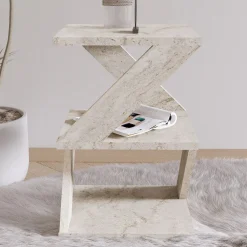 Tavolini Da Salotto > Dmora Tavolino da Salotto 2 Vani Forma Quadrato 30x30x54h cm, Sfumatura Colore Ripiano Marmo - Dovera Bianco Marmo