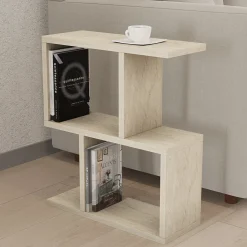 Tavolini Da Salotto > Dmora Tavolino da Salotto Adatto per Indoor/outdoor Forma Quadrato 42x53x42h cm, Colore Ripiano Bianco - Gale Bianco Marmo