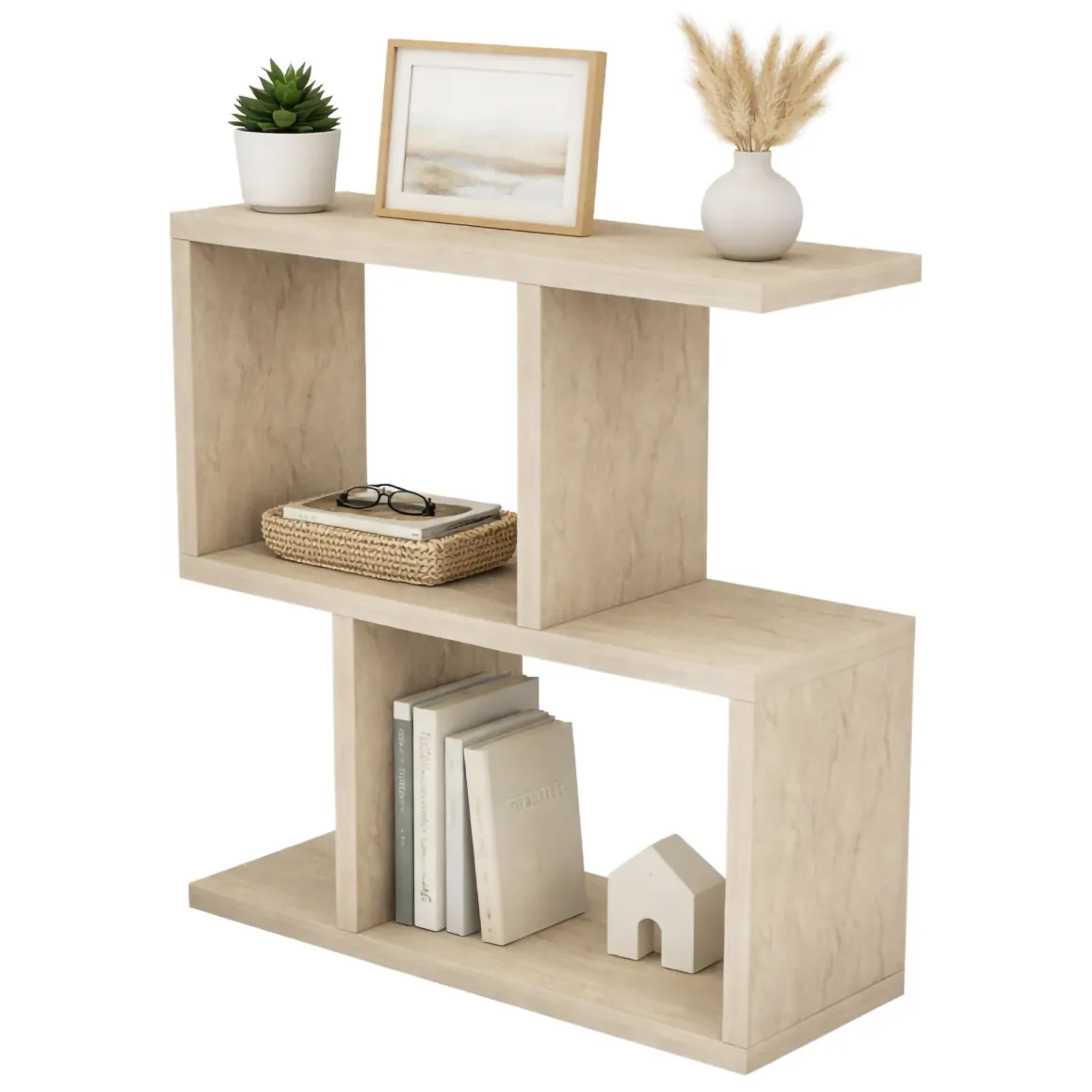 Tavolino da Salotto Bianco Marmo 2 Vani Forma Rettangolare 45x17x51h cm, Sfumatura Colore Ripiano Marmo - Tarzo