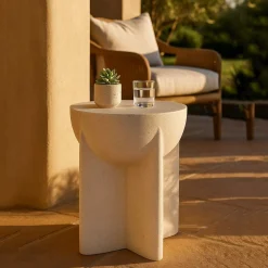 Tavolini Da Salotto > Dmora Tavolino da Salotto Adatto per Indoor/outdoor Forma Rotondo 42x51x42h cm, Colore Ripiano Bianco - Gaka Bianco Marmo