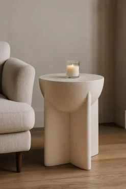 Tavolino da Salotto Bianco Marmo Adatto per Indoor/outdoor Forma Rotondo 41x56x41h cm, Colore Ripiano Bianco - Galeli