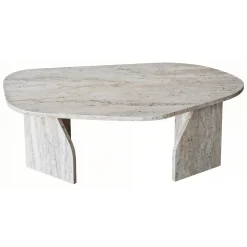 Tavolini Da Salotto > Dmora Tavolino da Salotto Forma Ovale Materiale Piano in Legno Nobilitato 100x60x35h cm, Colore Ripiano Bianco - Lozza Bianco Marmo