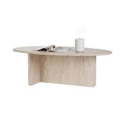 Tavolini Da Salotto > Dmora Tavolino da Salotto Forma Ovale Materiale Piano in Legno Nobilitato 130x65x40h cm, Colore Ripiano Bianco - Dozza Bianco Marmo