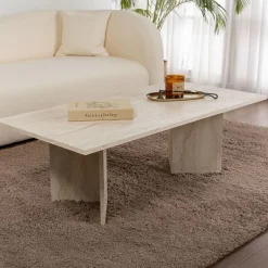 Tavolini Da Salotto > Dmora Tavolino da Salotto Forma Rettangolare Materiale Piano in Legno Nobilitato 120x45x30h cm, Colore Ripiano Bianco - Marmorito Bianco Marmo