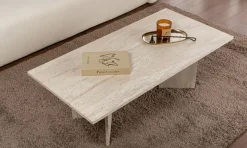 Tavolini Da Salotto > Dmora Tavolino da Salotto Forma Rettangolare Materiale Piano in Legno Nobilitato 120x45x30h cm, Colore Ripiano Bianco - Marmorito Bianco Marmo