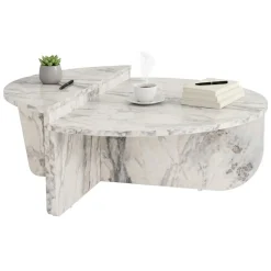 Tavolini Da Salotto > Dmora Tavolino da Salotto Forma Rotondo Materiale Piano in Legno Nobilitato 90x90x40h cm, Colore Ripiano Bianco - Simbario Bianco Marmo