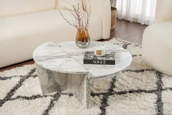 Tavolini Da Salotto > Dmora Tavolino da Salotto Forma Rotondo Materiale Piano in Legno Nobilitato 90x90x40h cm, Colore Ripiano Bianco - Simbario Bianco Marmo
